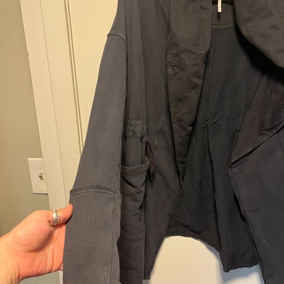 Free People Slouchy Hooded Cardigan Jacket Black Oversized Drawstring Women’s S - Picture 3 of 5